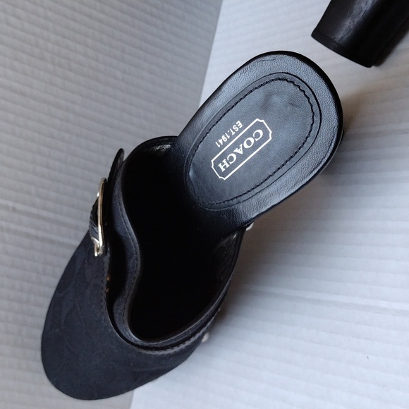 Coach Black Fabric and Leather Mules with Chunky Heel 9.5 - Picture 8 of 12
